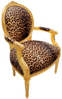 Baroque armchair Louis XVI style leopard and gilded wood