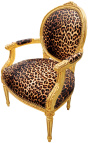 Fauteuil baroque de style Louis XVI leopard et bois doré