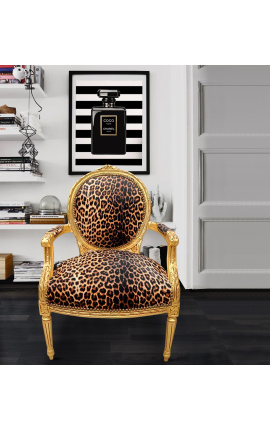 Sillón barroco Leopardo estilo Luis XVI y madera dorada