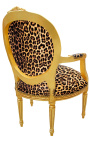 Baroque armchair Louis XVI style leopard and gilded wood