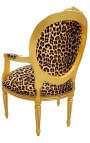 Baroque armchair Louis XVI style leopard and gilded wood