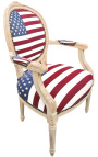 Sillón estilo barroco de Luis XVI bandera americana y madera beige