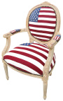 Sillón estilo barroco de Luis XVI bandera americana y madera beige