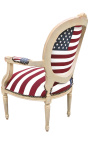 Sillón estilo barroco de Luis XVI bandera americana y madera beige