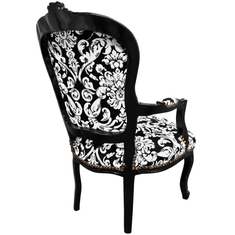 Baroque armchair Louis XVI style with white floral fabric, black wood