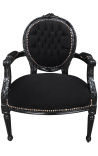 Sillón barroco Luís XVI medallón de estilo negro tela y madera lacada negra