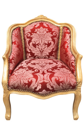 Bergere kreslo Louis XV štýl červený "Kobule" saténová tkanina a zlaté drevo