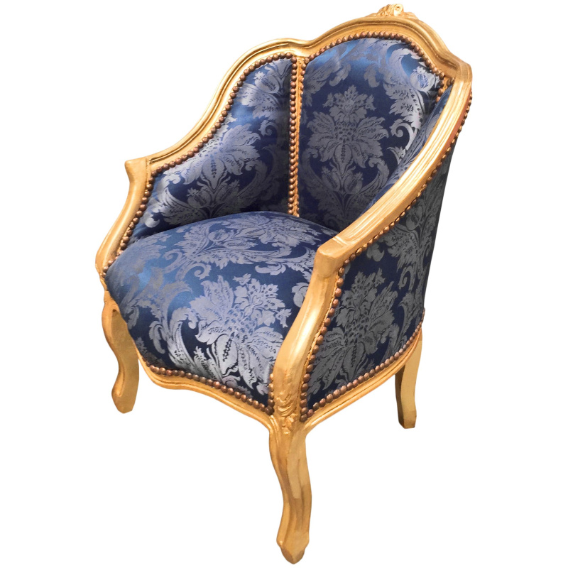 Baroque armchair Louis XV black Gobelins fabric and gold wood
