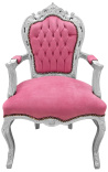 Baroque rococo armchair style pink velvet and silver wood