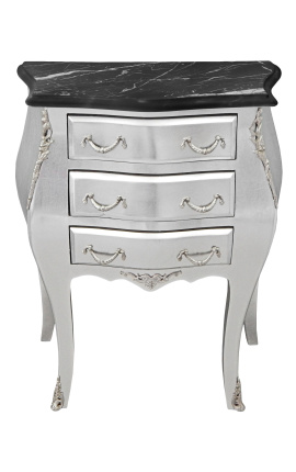 Nightstand (Camada) madeira de prata barroca com mármore preto