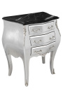 Nightstand (Bedside) baroque silver wood with black marble