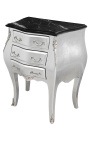 Nightstand (Bedside) baroque silver wood with black marble