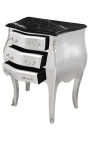 Nightstand (Bedside) baroque silver wood with black marble