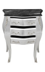 Nightstand (Bedside) baroque silver wood with black marble