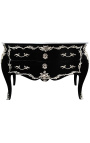 Grande commode baroque de style Louis XV noire avec bronzes argentés