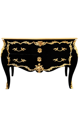 Grande comò barocco nero stile Luigi XV, bronzo oro