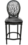 Bar chair Louis XVI style zebra and black false skin with black lacquered wood