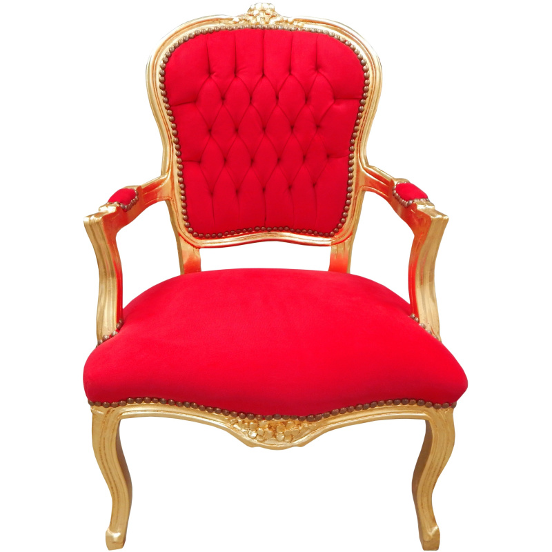 Red Louis XV style gilded wood armchair - Louis xv armchairs