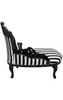 Chaise longue barocca in tessuto a righe bianche e nere e legno nero