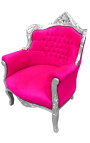 Židle "kníže" Barokní štýl fushia růžový samet a stříbrné dřevo