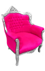 Židle "kníže" Barokní štýl fushia růžový samet a stříbrné dřevo