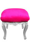 Barok fodstøtte Louis XV fuchsia stof og sølvtræ