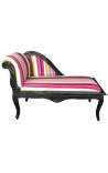 Louis XV chaise longue multicolor striped fabric and black wood