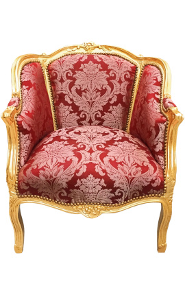 Veľký bergere kreslo Louis XV štýl červený "Kobule" saténová tkanina a zlaté drevo