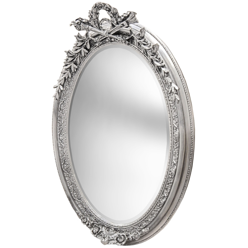 Très grand miroir baroque ovale argenté horizontal