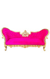 Barockes Napoleon-III-Medaillon-Sofa aus fuchsiafarbenem Samt und goldenem Holz