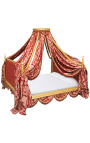 Cama de dossel Royal Baroque em tecido "Gobelins" vermelho e madeira dourada