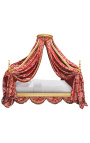 Cama de dossel Royal Baroque em tecido "Gobelins" vermelho e madeira dourada