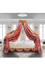 Cama de dossel Royal Baroque em tecido "Gobelins" vermelho e madeira dourada