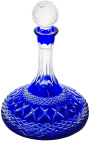 Decanter in cristallo blu molato a mano