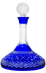 Decanter in cristallo blu molato a mano