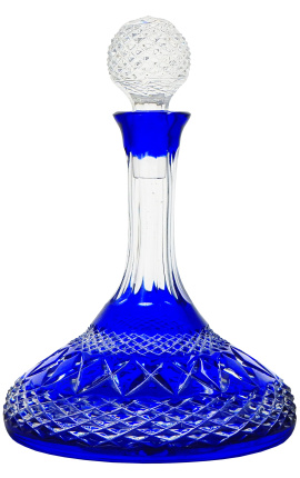 Decanter in cristallo blu molato a mano