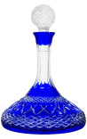 Decanter in cristallo blu molato a mano