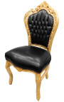 Barokový rococo štýl stoličky čierne kožené a zlaté drevo