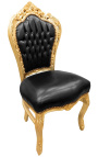 Barokový rococo štýl stoličky čierne kožené a zlaté drevo