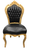 Baroque rococo style chair black leatherette and gold wood