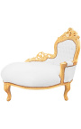 Barroco chaise longue piel blanca con madera de oro