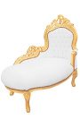 Barroco chaise longue piel blanca con madera de oro