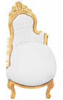 Barroco chaise longue piel blanca con madera de oro