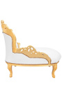 Barroco chaise longue piel blanca con madera de oro