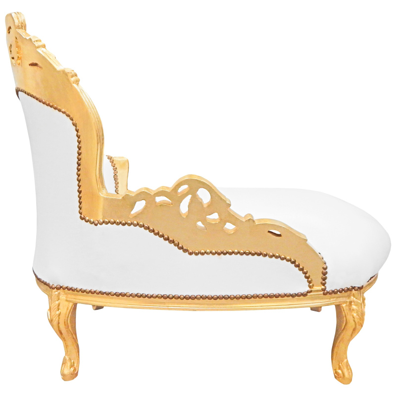 Baroque chaise longue white leatherette with gold wood