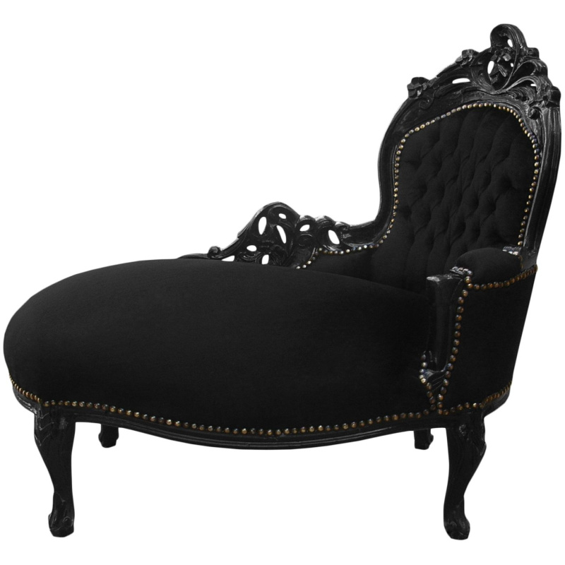 Gespecificeerd fax drinken Baroque chaise longue black velvet and black wood