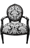 Barokke fauteuil Louis XVI-stijl met witte gebloemde stof, zwart hout