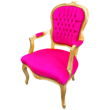 Poltrona in stile barocco Luigi XV rosa fucsia e legno dorato