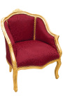 Bergère louis XV estil setinat vermell i fusta daurada