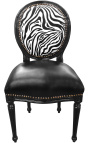 Louis XVI štýl stoličky zebra a čierna falošná koža s čiernym lakovaným drevom